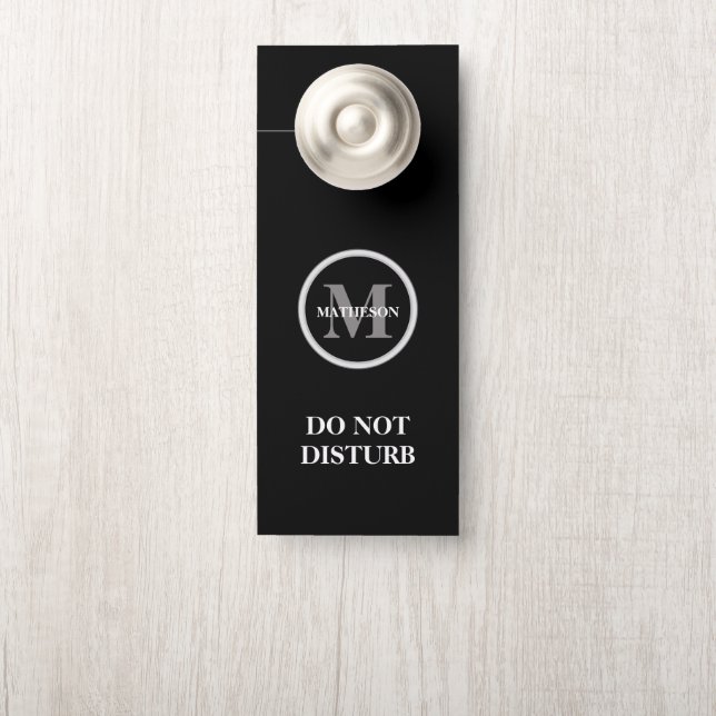 Monogram Black white Hotel Guest do not disturb ドアノブサイン (ノブ)