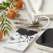 Monogram Black & White Original Stipple Art Floral キーホルダー (正面右)