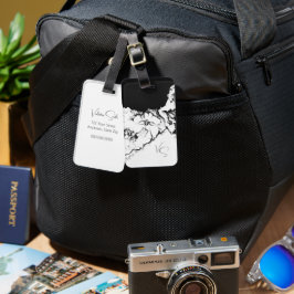 Monogram Black & White Original Stipple Art Floral ラゲッジタグ