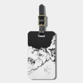 Monogram Black & White Original Stipple Art Floral ラゲッジタグ (正面縦)