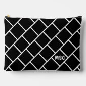 Monogram, Black & White Stylish Trellis Pattern アクセサリーポーチ (正面)