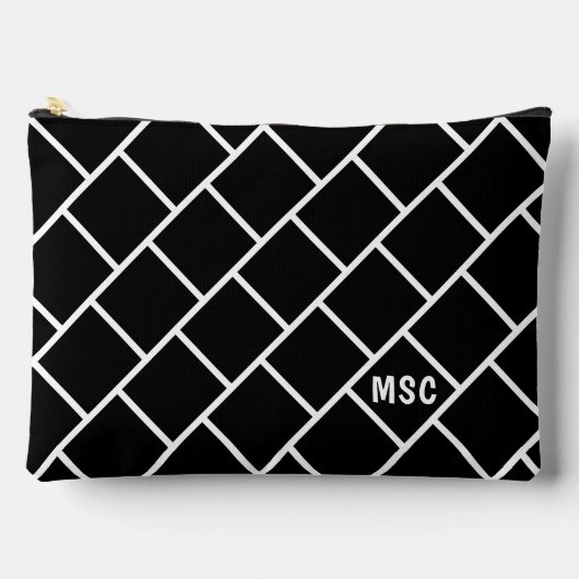 Monogram, Black & White Stylish Trellis Pattern アクセサリーポーチ (正面)