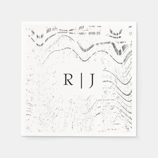 Monogram Black White Swirls Abstract  Wedding スタンダードカクテルナプキン (正面)