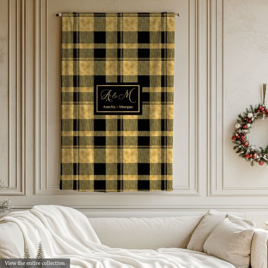 Monogram Blanket Elegant Black Gold Birthday Gift フリースブランケット