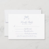 Monogram Blue Bow Wedding RSVP Card (正面)