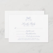 Monogram Blue Bow Wedding RSVP Card (正面/裏面)