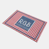 Monogram Blue Denim Red White Check Pattern ドアマット (アングル)