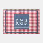 Monogram Blue Denim Red White Check Pattern ドアマット (正面)
