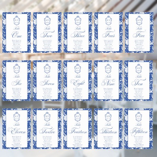 Monogram Blue Floral Script Eight 8 Names テーブルナンバー