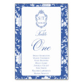 Monogram Blue Floral Script One 8 Names テーブルナンバー (正面)