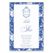 Monogram Blue Floral Script Six 8 Names テーブルナンバー (正面)