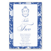 Monogram Blue Floral Script Two 8 Names テーブルナンバー (正面)