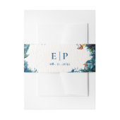 Monogram Blue Green Botanical Butterfly Wedding 招待状ベリーバンド (正面例)