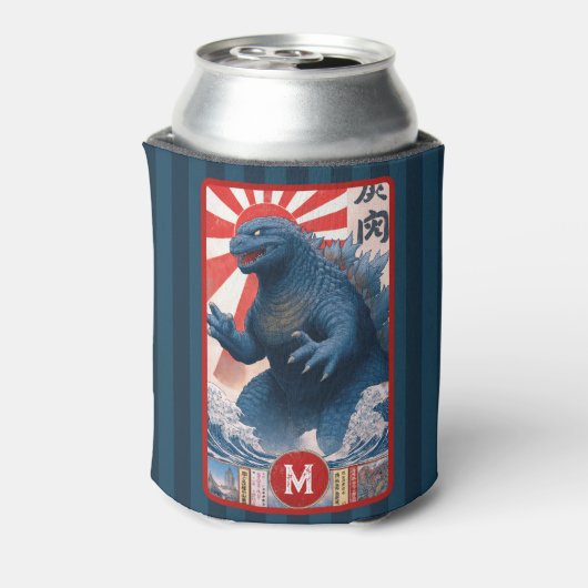 Monogram Blue Lizard Monster Bold Retro Cool Fun 缶クーラー (缶裏面)