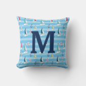 Monogram Blue Nautical Sailboat and Anchor クッション (正面)