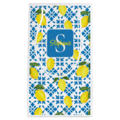 Monogram Blue Tile French Country Lemon Pattern  スモールペーパーバッグ (正面)