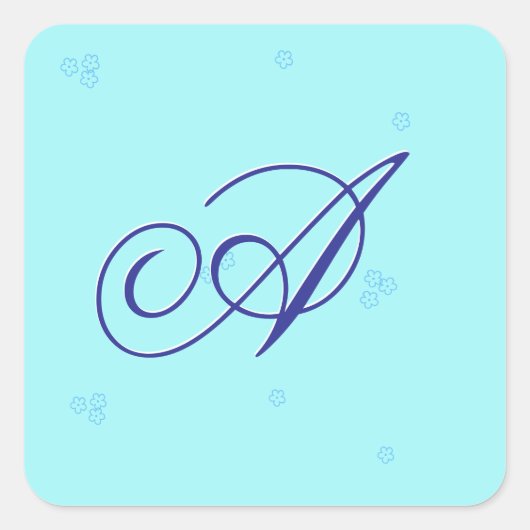 Monogram blue tiny fowers スクエアシール (正面)