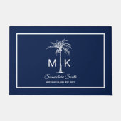 Monogram Blue White Palm Tree Personalized ドアマット (正面)