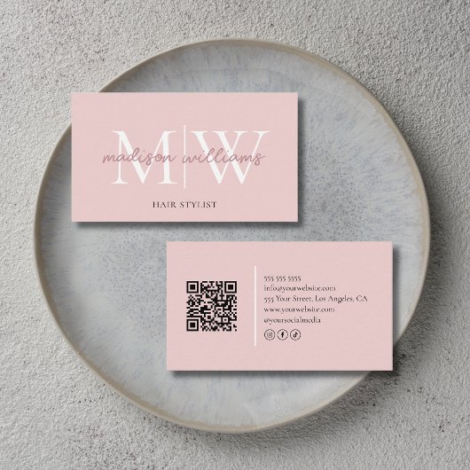 Monogram Blush Pink Hair Stylist QR Code 名刺