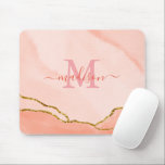 Monogram Blush Pink Watercolor & Faux Gold Mouse  マウスパッド<br><div class="desc">An elegant and chic blush pink watercolor and faux gold mousepad. It features a hand lettered style calligraphy script font for your name and a monogram.</div>
