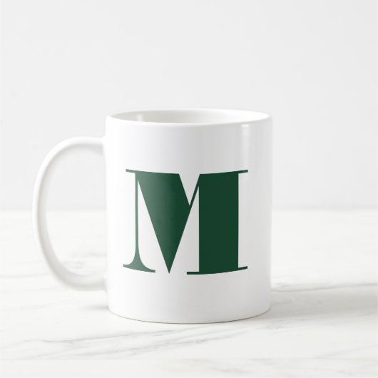 Monogram Bold Modern Minimalist Green White Mug コーヒーマグカップ (左)
