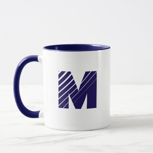 Monogram Bold Modern Navy Blue White Mug マグカップ (左)