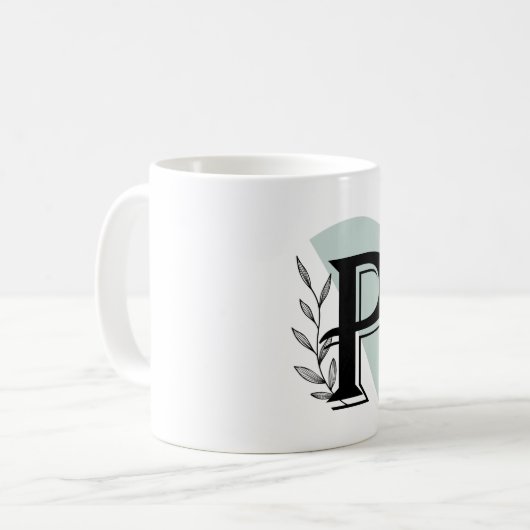  Monogram Botanical Leaf P letter classic mug コーヒーマグカップ (正面左)