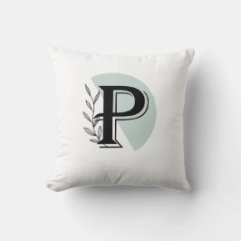  Monogram Botanical Leaf P letter Throw Pillow  クッション