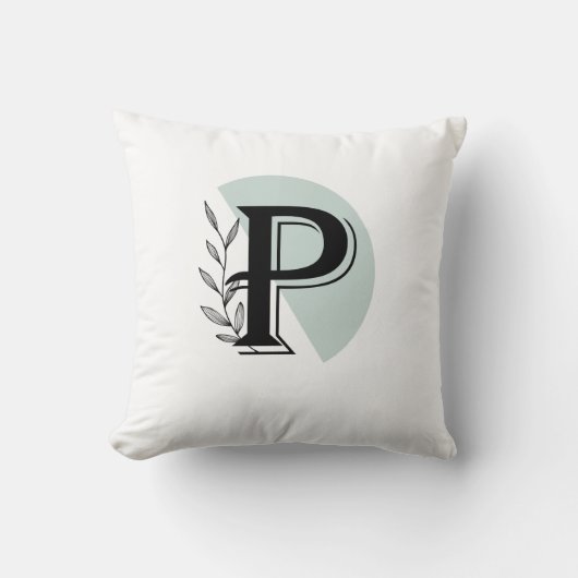  Monogram Botanical Leaf P letter Throw Pillow  クッション (正面)