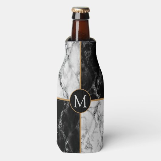 Monogram Bottle Cooler Black White Check Marble ボトルクーラー (ボトル正面)