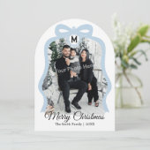 Monogram Bow Photo Christmas Flat Card - Blue シーズンカード (スタンド正面)