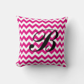 Monogram Bright Pink and White Chevron クッション (正面)