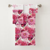 Monogram Bright Pink Floral Elegant Towel Set バスタオルセット (インサイチュ)