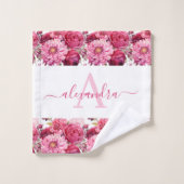 Monogram Bright Pink Floral Elegant Towel Set バスタオルセット (ウォッシュタオル)