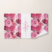 Monogram Bright Pink Floral Elegant Towel Set バスタオルセット (ハンドタオル)