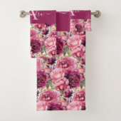 Monogram Bright Pink Floral Elegant Towel Set バスタオルセット (インサイチュ)