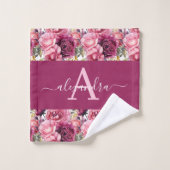 Monogram Bright Pink Floral Elegant Towel Set バスタオルセット (ウォッシュタオル)
