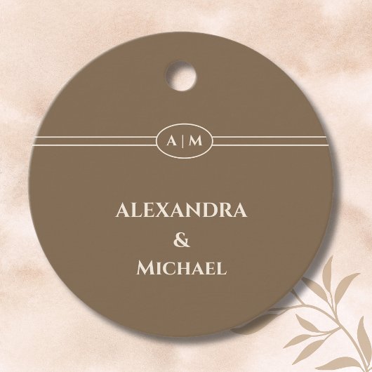 Monogram Brown Christian Wedding Thank You フェイバータグ