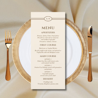 Monogram Brown Cream Christian Wedding Menu メニュー