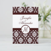 Monogram Brown Damask RSVPカードオン感じ紙 出欠カード (スタンド正面)