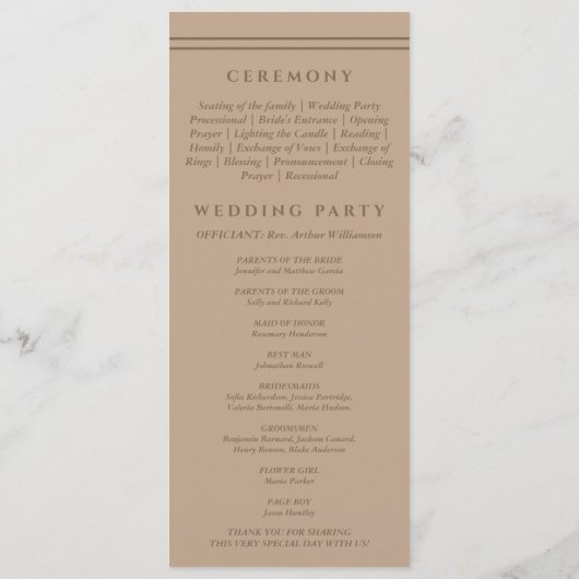 Monogram Brown Taupe Christian Wedding Program プログラム (裏面)