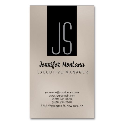 Monogram Browny Beige Black Manager Business Card マグネット名刺 (正面縦)