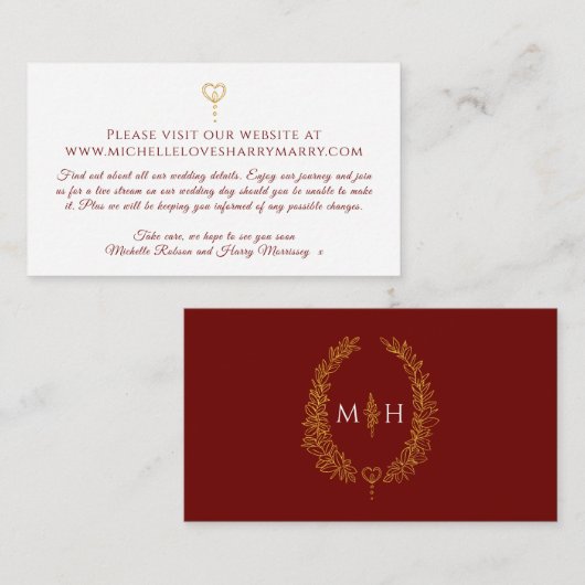 Monogram Burgundy金ゴールドの白いウェブサイト情報 エンクロージャーカード (正面/裏面)