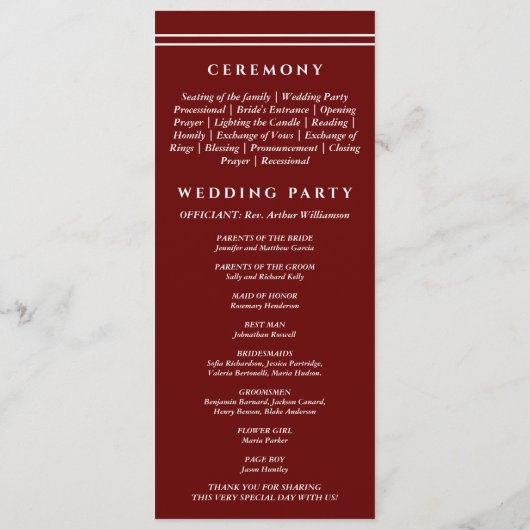 Monogram Burgundy Christian Wedding Program プログラム (裏面)