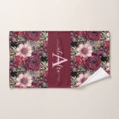 Monogram Burgundy & Pink Floral Elegant Towel Set バスタオルセット (ハンドタオル)