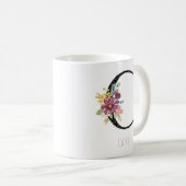 Monogram C Floral Name Polka Dot Coffee Mug コーヒーマグカップ (正面右)