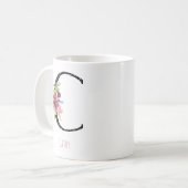 Monogram C Floral Name Polka Dot Coffee Mug コーヒーマグカップ (正面左)