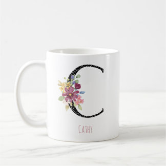 Monogram C Floral Name Polka Dot Coffee Mug コーヒーマグカップ