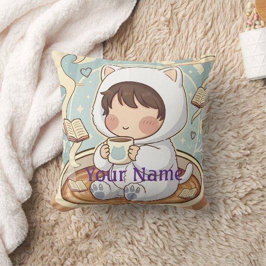 Monogram Cat Pillow Cozy Reading Nook Decor クッション (ブランケット)