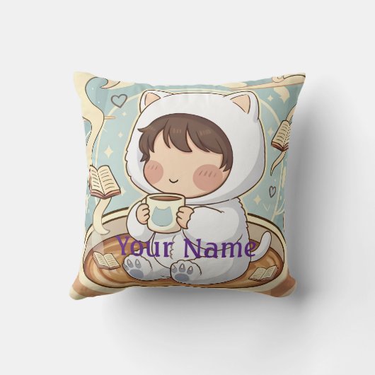 Monogram Cat Pillow Cozy Reading Nook Decor クッション (裏面)